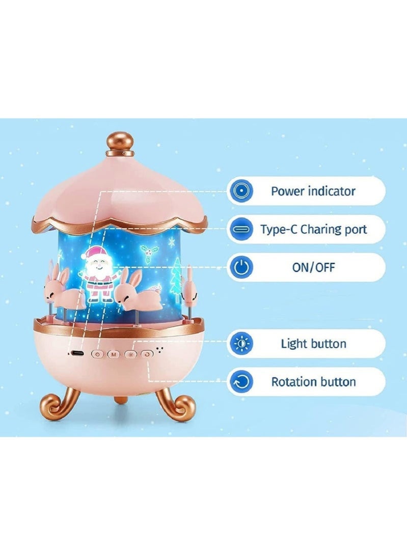 جولدن أروز مصباح عرض ليلي قابل لإعادة الشحن عبر منفذ USB، جهاز عرض سماء مرصعة بالنجوم مع  12 فيلمًا لطيفًا لأرانب متدحرجة - Image 3